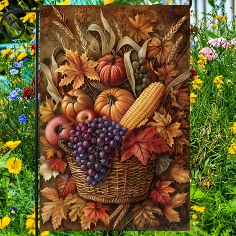 NIP Fall Yard Outdoor Pumpkin, Leaves, Corn & Grapes Double Sided Flag